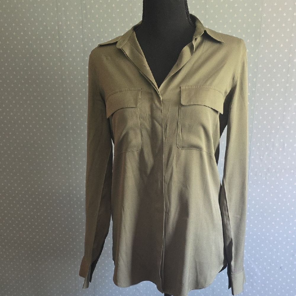 Theory "Dolsen" Vintage Army Long Sleeve Shirt Size Petite.